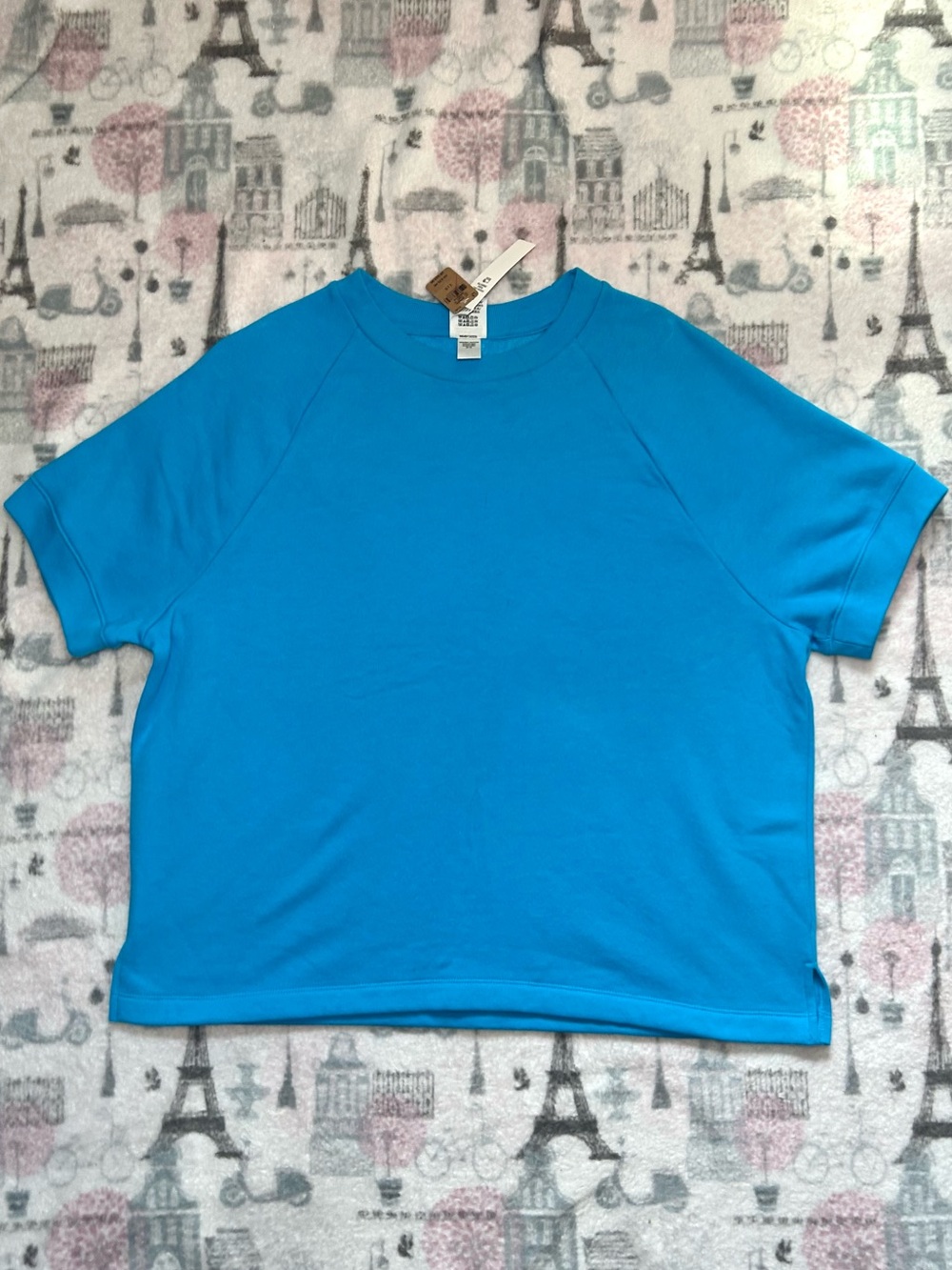 PINK Victoria's Secret Bright Blue Fleece Lined Short Sleeve Tee — Crew Neck